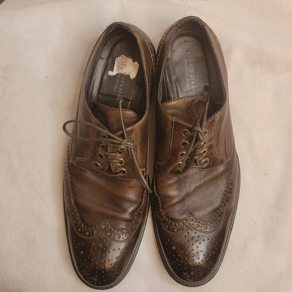 John Varvatos Luxe Leather Wingtip Oxford Shoes Mens 10M Dark Brown Casual Dress